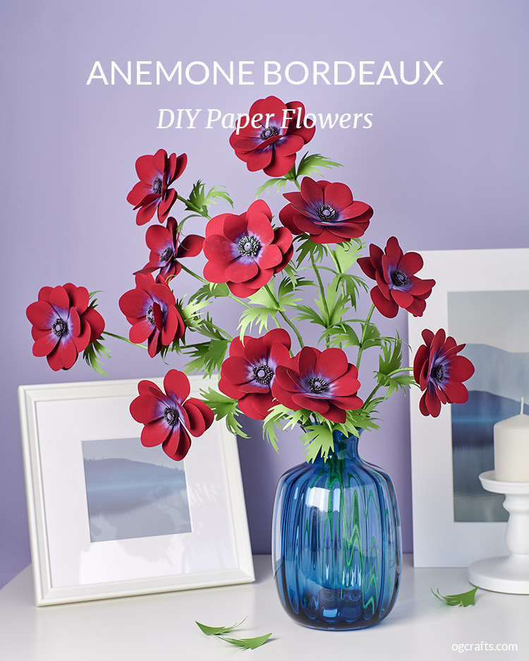 Handmade paper flowers Anemone Bordeaux